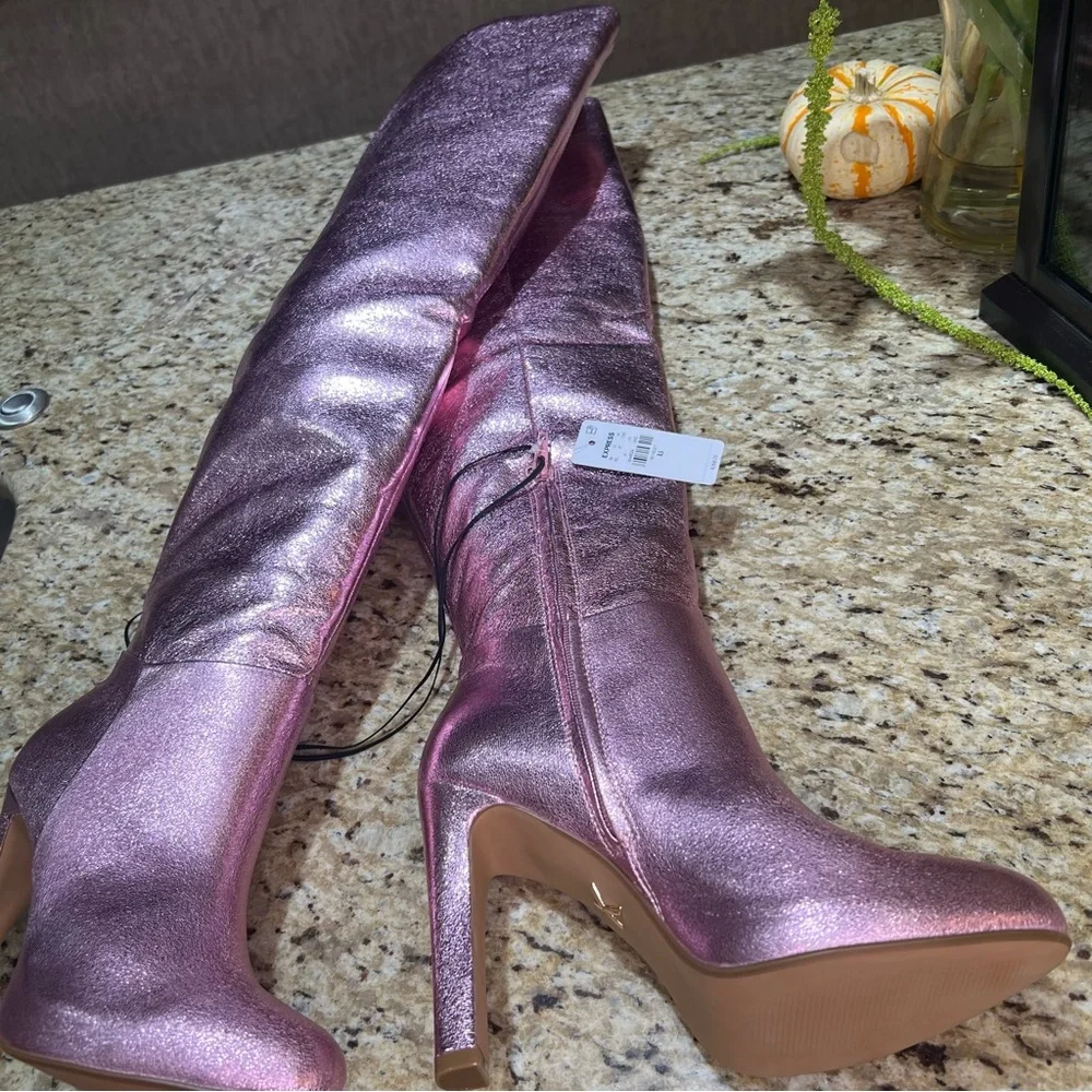 Brian Atwood x Express Metallic Over The Knee Heeled Boots 8.5